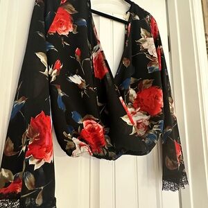 Floral blouse - black w/ Red roses